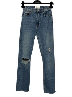 REFORMATION Palermo Destroyed Wash Denim Jeans Raw Hem